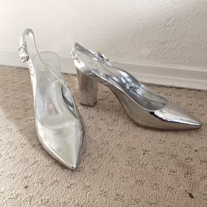 Mirror silver metallic slingback heel. US size 9.5. Heel 3.5 inch.